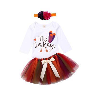 

1st Thanksgiving Newborn Baby Girl Long Sleeve Tops Romper Tutu Skirt Headband Clothes Set
