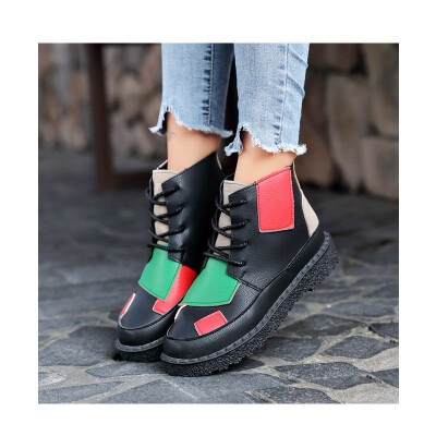 

2018 fashion new color matching Martin boots female autumn&winter Korean students thick bottom high shoes fashion wild single