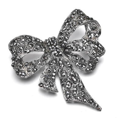 

Black Color Rhinestone Bow Brooches For Women Large Bowknot Brooch Pin Vintage Fashion Jewelry Winter Accessories