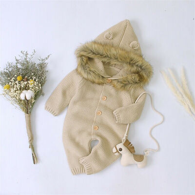 

Winter Warm Newborn Baby Boy Girl Knit Hooded Romper Jumpsuit Outfits Clothes