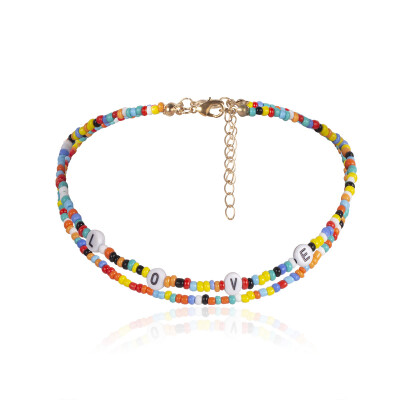 

2pcsset LOVE Bohemian Handmade Rainbow Beads Choker Necklace Candy Color Bead Satellite Women Fashion Jewelry 2019 ZA