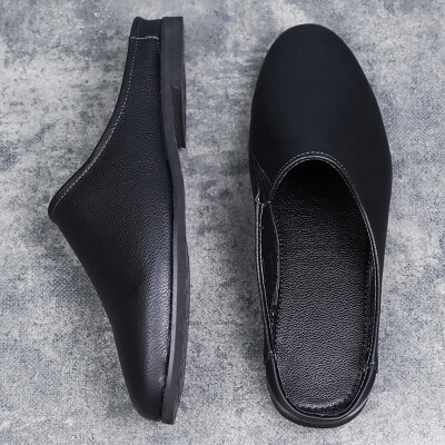 

2019 new mens small leather shoes Baotou slippers social guy half drag wear half shoes without heel tide shoes