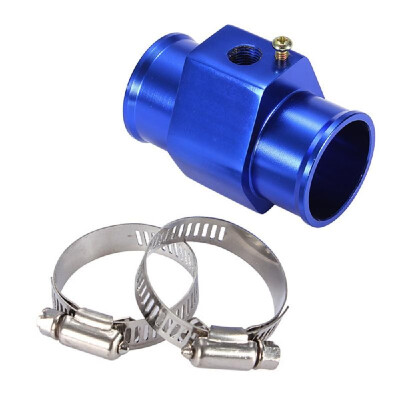 

32mm Universal Metal Auto Car Water Temp Joint Pipe Hose Temperature Sensor Adapter Blue With Hoses Clamps