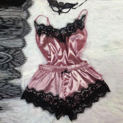 

Ladies Sexy Lingerie Sleeve Lace Loungewear Pajamas Camisole Tops Shorts Pants