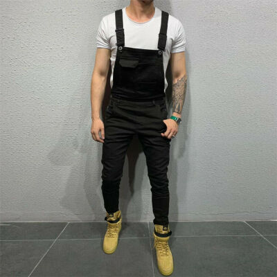 

Mens Denim Dungaree Bib Overalls Jumpsuits Moto Biker Jeans Pants Trousers