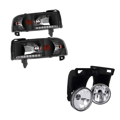 

For 1994-2002 Dodge Ram 1500 2500 3500 Headlights Black Clear Headlights Assembly Front Bumper Fog Lights