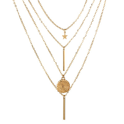 

Tocona Bohemia Round Pentagram Layered Necklace Gold Chain Alloy Chokers Necklace for Women Statement Necklace Collar Femme 3869