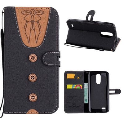 

MOONCASE LG K10 2017 stitching embossed womens leather case - black