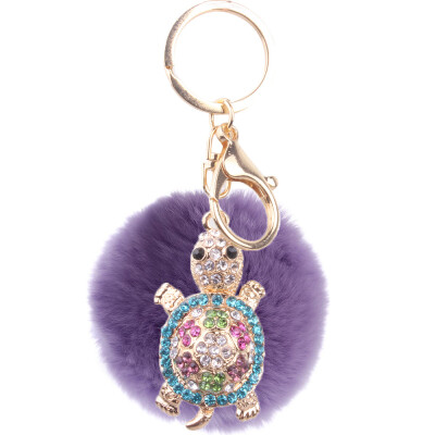 

Rex rabbit hair keychain inlaid colored diamonds turtle three-dimensional graphics girls creative bags exquisite pendant