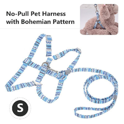 

Pet Harness No-Pull Adjustable Chest Straps Bohemian Pattern Vest with Leash Reflective Canvas Leash Vest for Dogs Cats