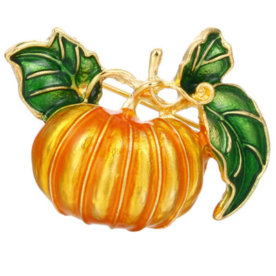 

New Mode Style Pumpkin Brooch New Alloy Green Leaves Orange Enamel Pumpkin Womens Weddings Banquet Brooch Pins New Years Gift