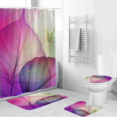 

Gobestart 4PCS Non Slip Toilet Polyester Cover Mat Set Bathroom Shower Curtain