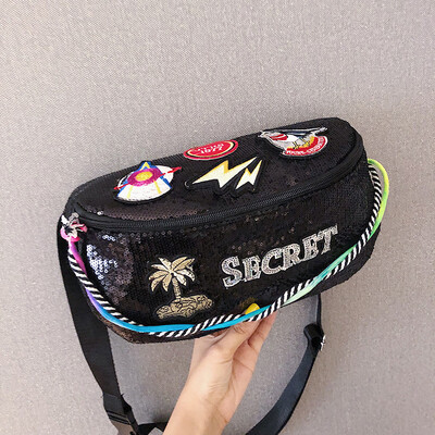 

2019 new personality letter chest bag female fashion sequins casual wild Messenger bag shoulder bag cool sports pockets