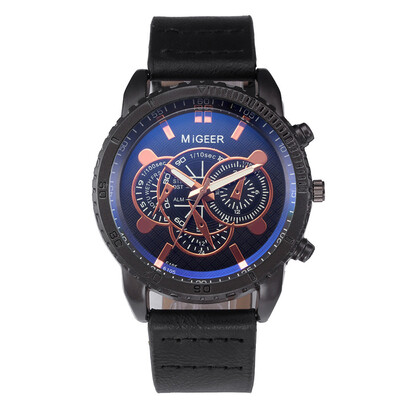 

Gobestart High-End New Geneva Mens Leather Strap Stainless Steel Quartz Analog Watch