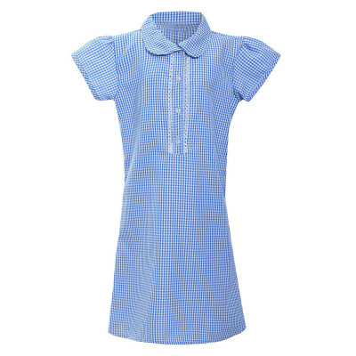 

Kids Gingham Girl Princess Turndown Lace Plaid Check School Dress Outfit Clothes