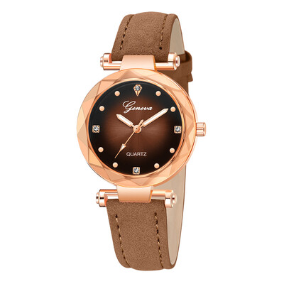 

RM New Fashion Geneva Women Leather Band Stainless Steel Quartz Analog Wrist Watch