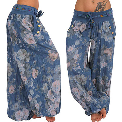 

Tailored Women Ladies Printed Pocket Band Width Loose Leg Pants Womens Casual Pants