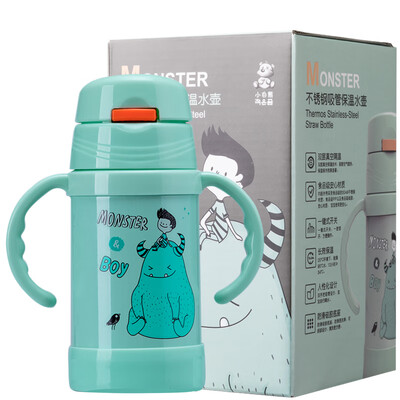 

Small Bear Snow Bear Stainless Steel Thermos Cup with Straw Straight Drink Cup Childrens Handle Cup Baby Leakproof Kettle 260ML Green 09601