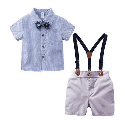 

Summer Baby Boy Clothes Set Casual Short Sleeve Striped Plaid Romper & T-shirt Tops Strap Shorts Outfits Set