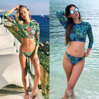 

US Women Push-up Padded Bra Bikini Sets Swimsuit Long Sleeve Swimwear Beachwear