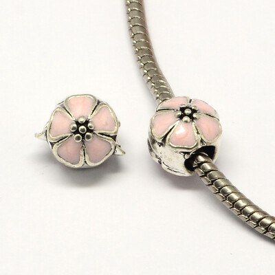 

Alloy Enamel Flower Large Hole Style European Beads Antique Silver LavenderBlush 10x11mm Hole 4mm