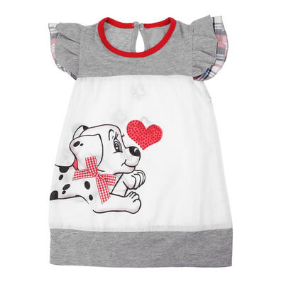 

Baby Kids Girls Lovely Bowknot Cartoon Dog Print O-Neck Fly Sleeve Dress