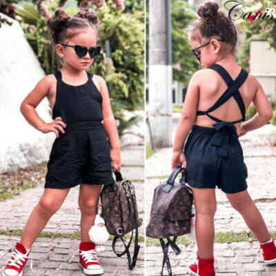 

US Toddler Kids Baby Girl Backless Jumpsuit Playsuit Bodysuit Shorts Clothes NEW