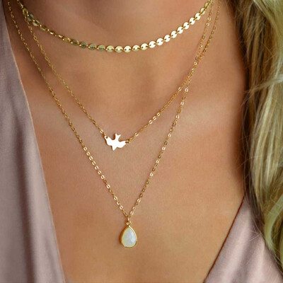 

Bohemian Multilayer Star Moon Pendant Necklace For Woman Fashion Geometric Charm Chain Choker Necklace 2019 Jewelry Wholesale