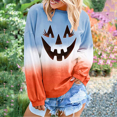 

Tailored Women Long Sleeve Sweatshirt Colorblock Tie Halloween Printed Pullover -2XL