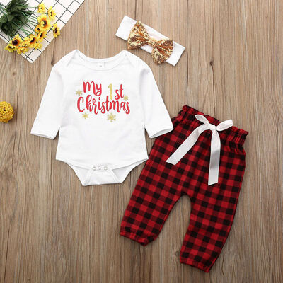 

New My First Christmas Baby Boy Girl Romper Bodysuit Pants Clothes Outfit 0-18M