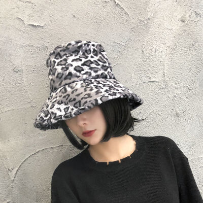 

Japanese leopard-print fisherman hat female autumn-winter Korean hat male casual Plush warm basin hat student sunshade hat