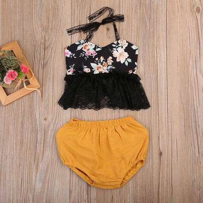 

Toddler Baby Girl Summer Casual Backless Lace T-Shirt Tops Pant Outfits Set 2PCs