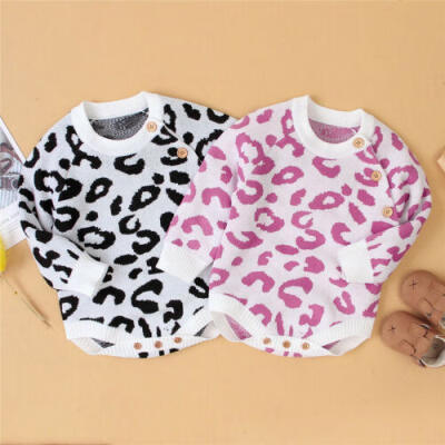 

UK Newborn Baby Boy Girl Clothes Knitted Leopard Romper Jumpsuit Sweater Outfit