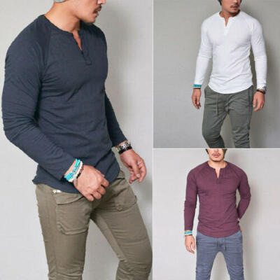 

Fashion Mens Long Sleeve Shirts Casual Formal Slim Fit Shirt Tops Blouse T-Shirt