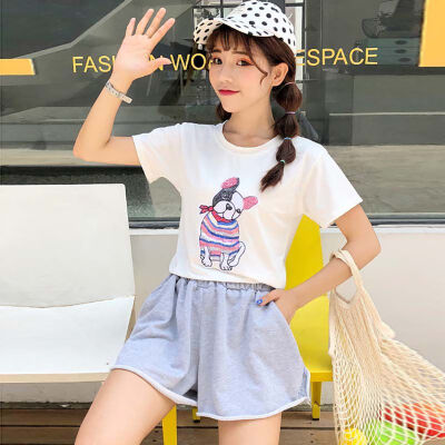 

Women Summer T-Shirt Round Collar Loose Sequins Printed tshirt Short-Sleeved Casual Wild Tops harajuku t shirt women