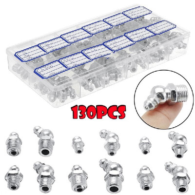 

130Pcs Hydraulic Grease Nipples Galvanized Metal Grease Nipple Fitting Assortment Kits Fitting Metric Imperial BSP UNF M6 M8 M10 4