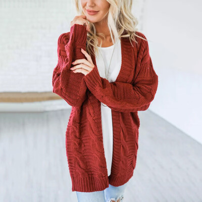 

Autumn Womens Casual Sweater Cardigan Coat Thick Knit Loose Coat Solid Color