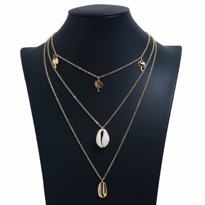 

Multilayer Crystal Cross Necklace Ladies Retro Shell Choker Necklace Round Pendant Necklaces For Women Party Jewelry Accessories