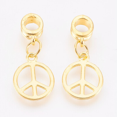 

Alloy European Dangle Beads Lead Free&Cadmium Free Stopper Peace Sign Golden Color about 30mm long 14mm wide 5mm thick