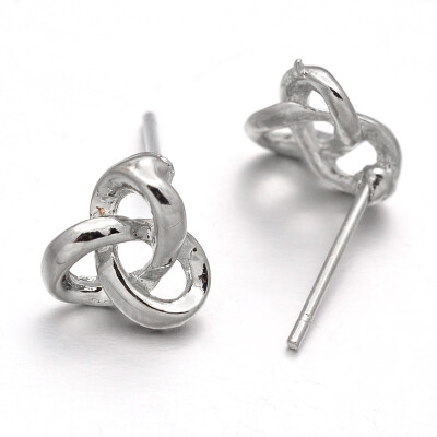 

Flower Alloy Ear Studs with Rhinestone&Plastic Earplugs Platinum 9x2mm Pin 08mm