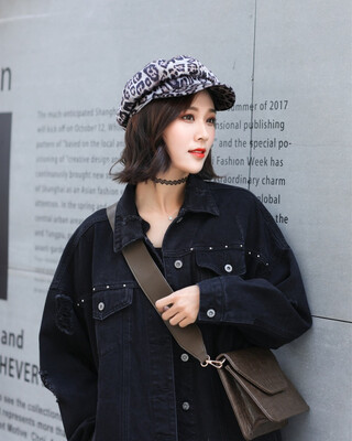 

Korean version of the spring&summer leopard hat British fashion painter newspaper boy hat net red hair Beret ins