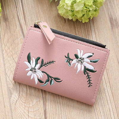 

Womens PU Coin Purse Floral Embroidered Change Wallet With Zipper