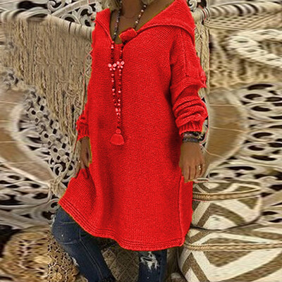 

Womens Fashion Casual Tunic Sweater Loose Solid Hooded Long Sleeve Pullovers