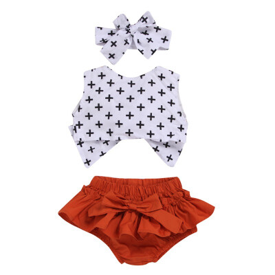 

Summer Baby Girl Casual Sleeveless Print Tops Briefs Shorts With Headband Outfits Set Baby Clothes