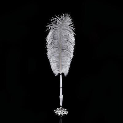 

2 Colors Ostrich Feather Wedding Quill Signing Ballpoint Writing Pen With Metal Holder New Feather Signing Pen