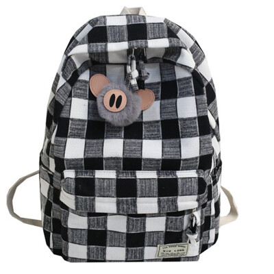 

Schoolbag female ins wind Korean college students backpack junior&senior high school Mori ancient feeling girl plaid canvas ba