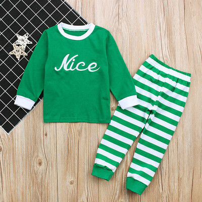 

Christmas Kids Baby Girls Boys Letter TopsStripe Pants 2Pcs Set Outfit Clothes
