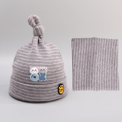 

Fall&Winter New Kids Knitted Cotton Neck Cap Cat Cartoon Two Kids Cap