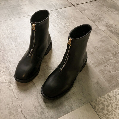 

British wind short boots womens spring&autumn single boots Joker ulzzang thick heel front zipper Martins boots tide