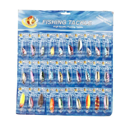 

30Pcs Fishing Lure Mixed ColorSizeWeightHook Metal Spoon Hard Baits Tackle